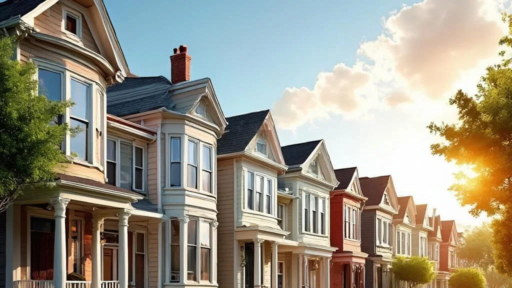 A row of attractive rental properties on a sunny street