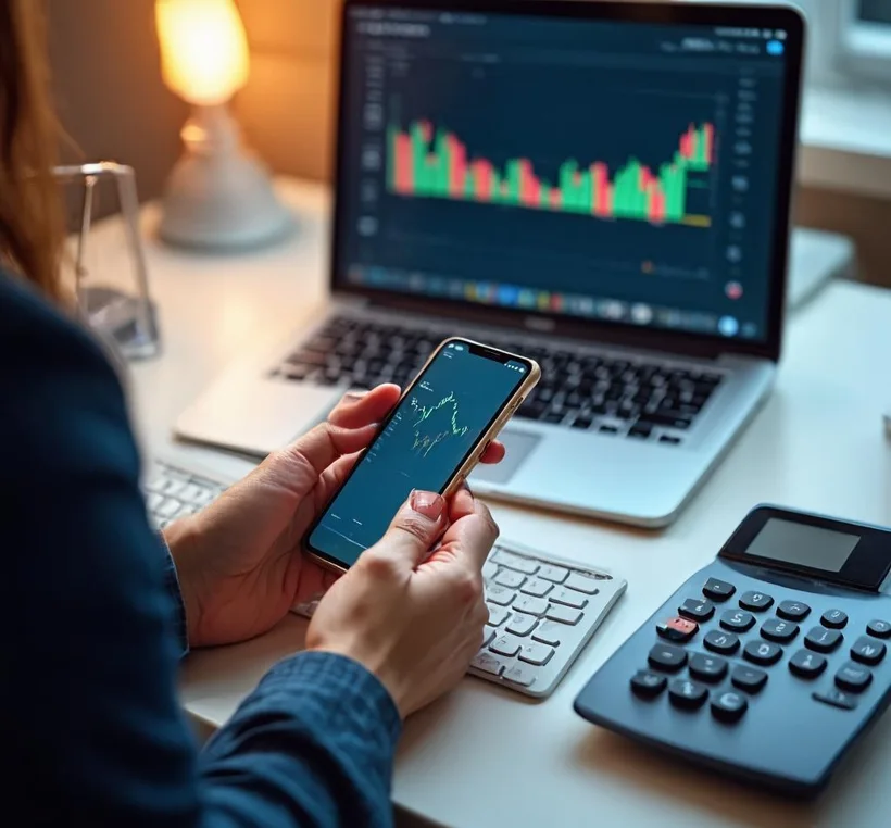 Hands using the Tally finance app on a phone